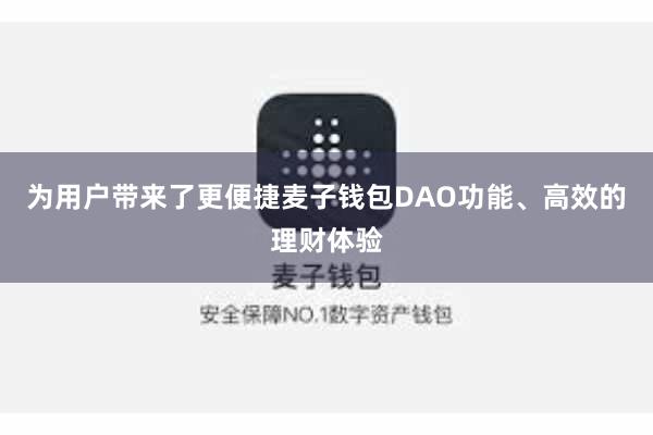为用户带来了更便捷麦子钱包DAO功能、高效的理财体验